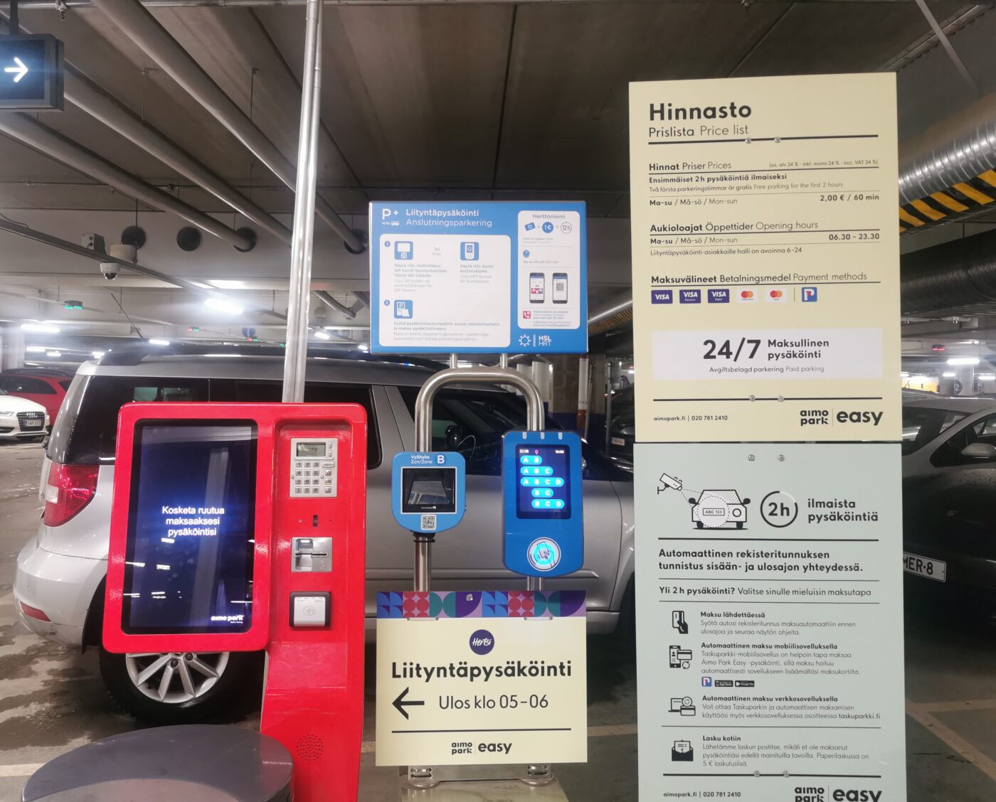 Parking ticket machine in a parking hall.