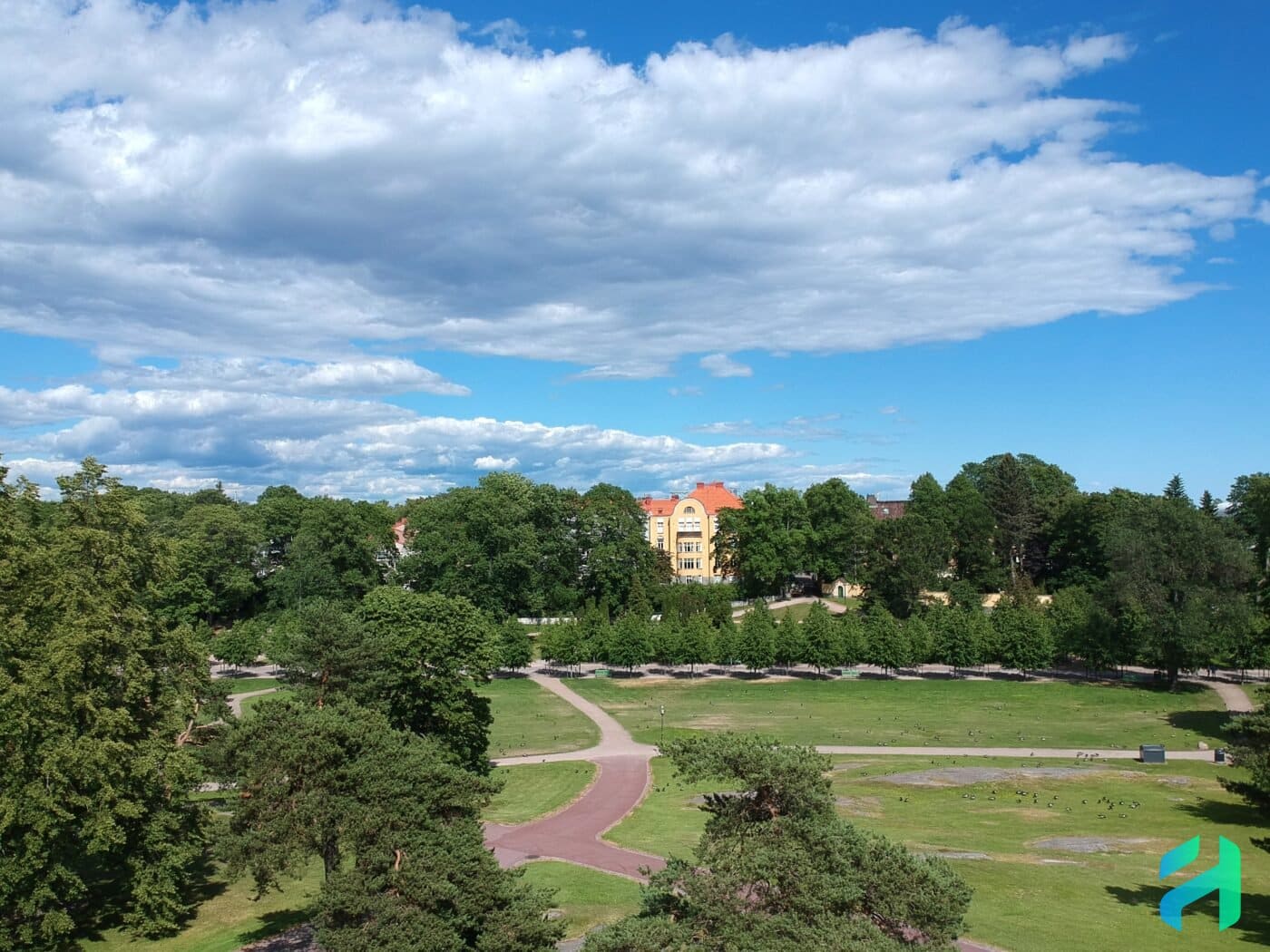 Flying drone in Helsinki Kaivopuisto