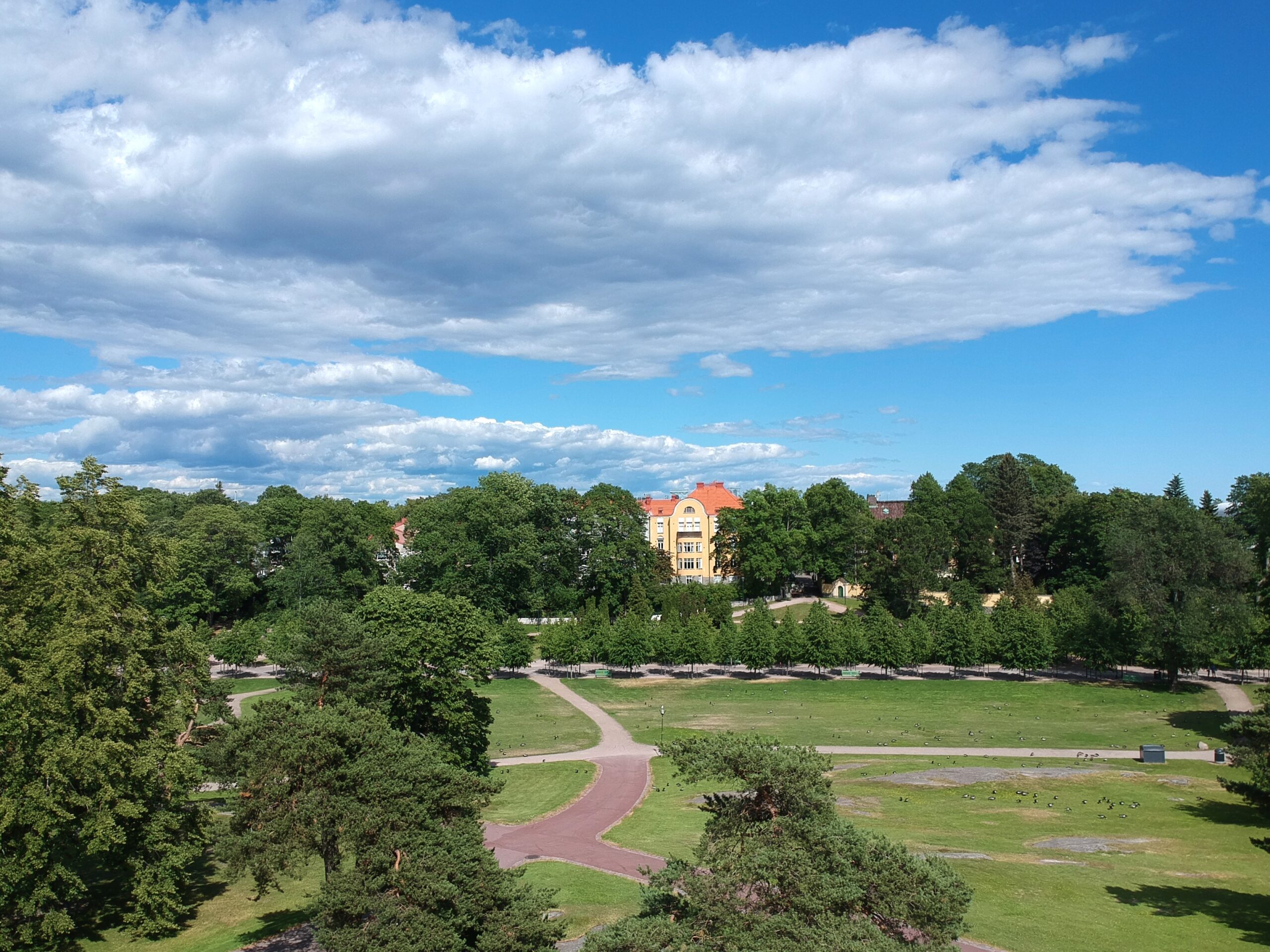 Flying drone in Helsinki Kaivopuisto