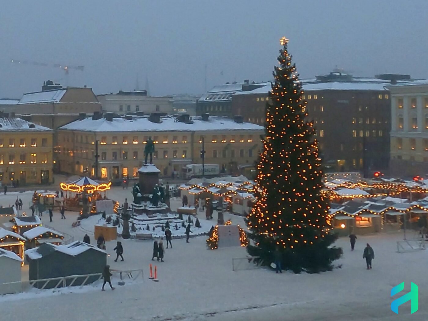 Helsinki Christmas Market during sunset